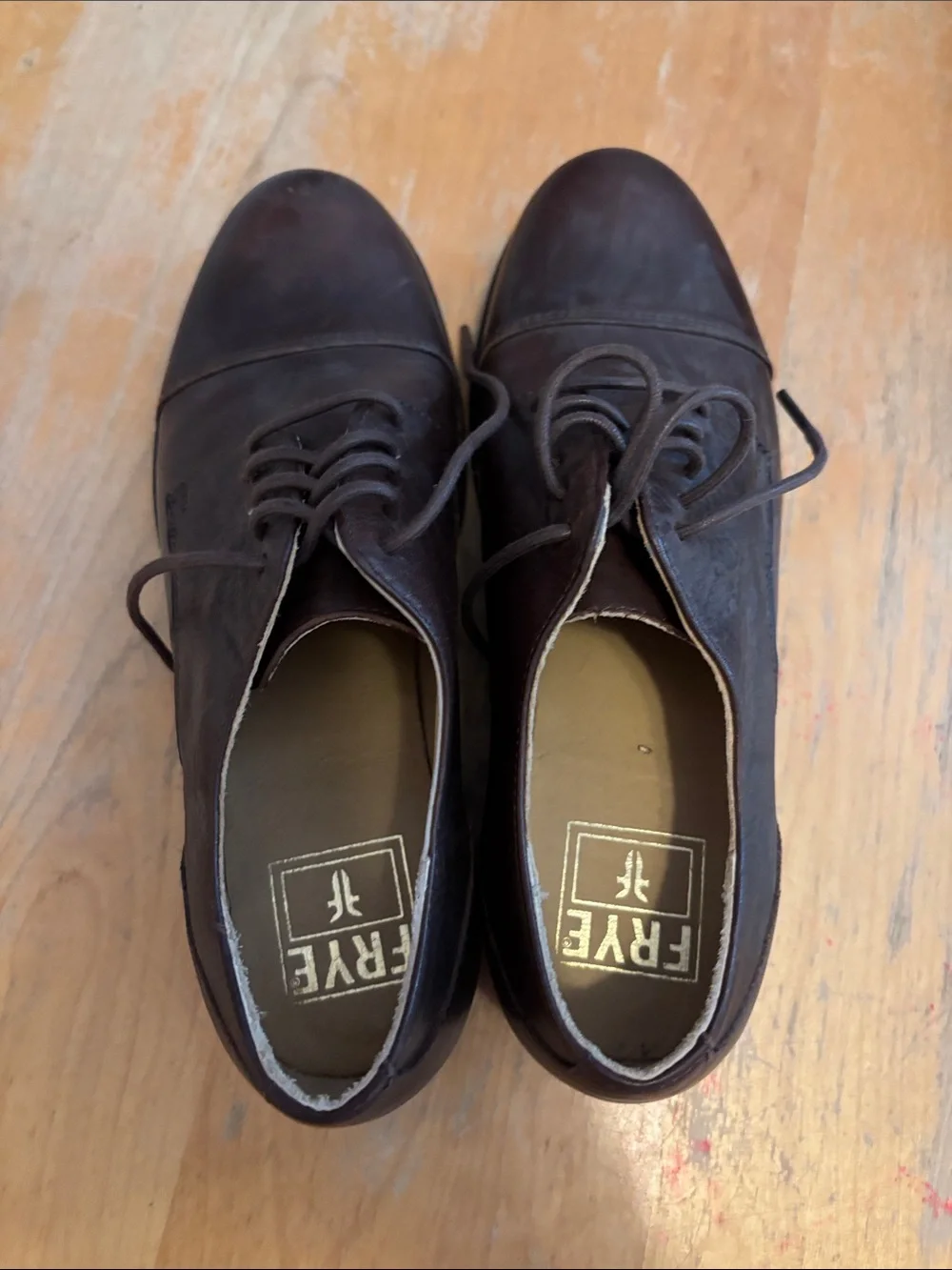 Frye Men’s Brown Leather Cap-Toe Oxfords size women’s 8